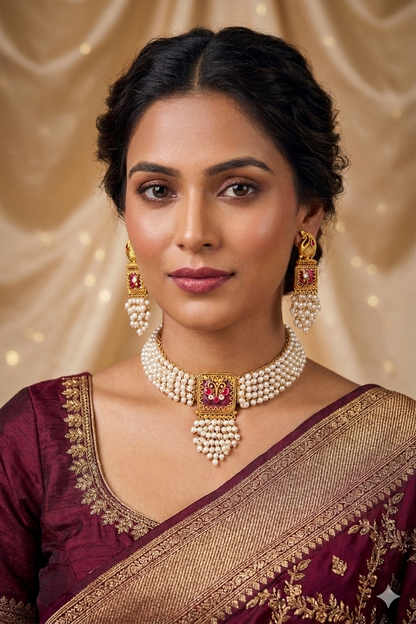 Kavya - Pearls and Intricate Antique Gold Set