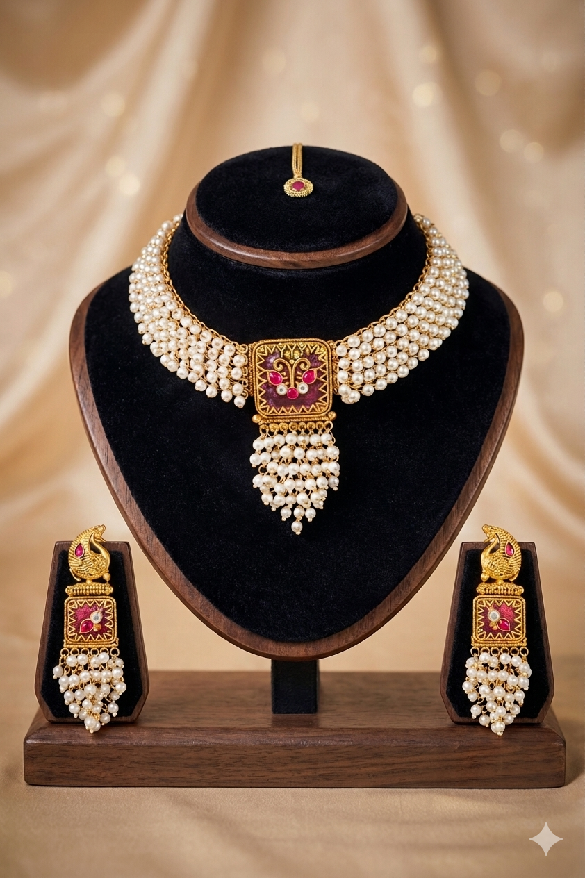 Kavya - Pearls and Intricate Antique Gold Set