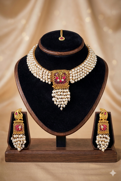 Kavya - Pearls and Intricate Antique Gold Set