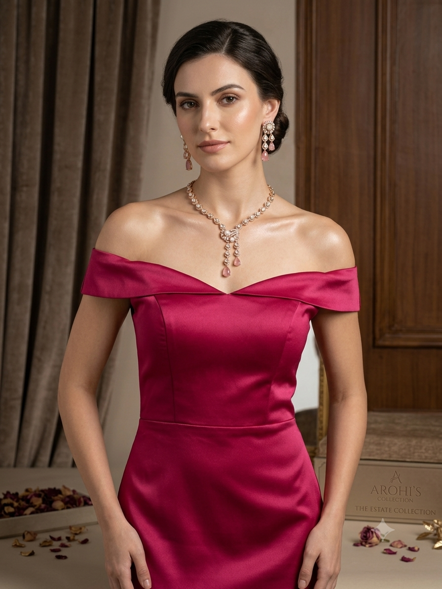 The Royalty Collection -Blush Rose Pearl & Uncut Polki Necklace Set