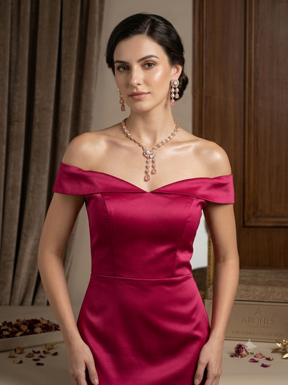 The Royalty Collection -Blush Rose Pearl & Uncut Polki Necklace Set