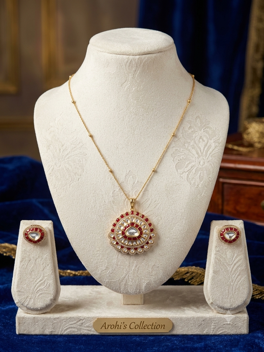 Royal Ruby and  Kundan Statement Pendant Set
