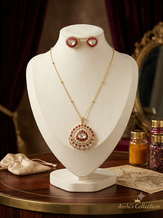 Royal Ruby and  Kundan Statement Pendant Set