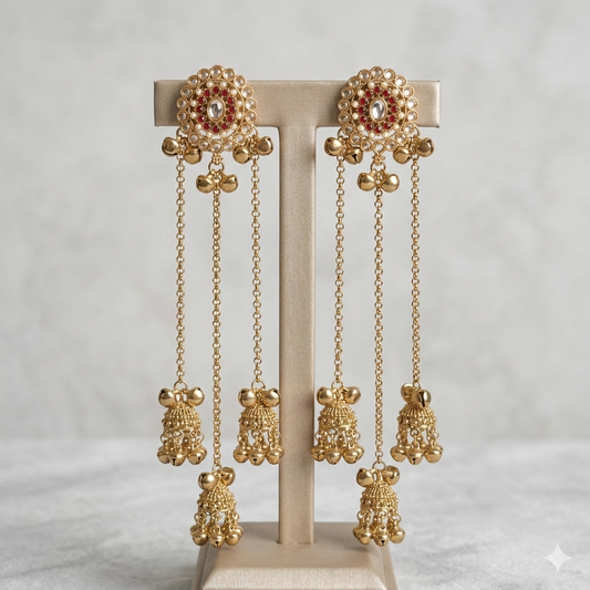 Kashmiri Earrings -Elegant Chand Chain Jhumka Earrings