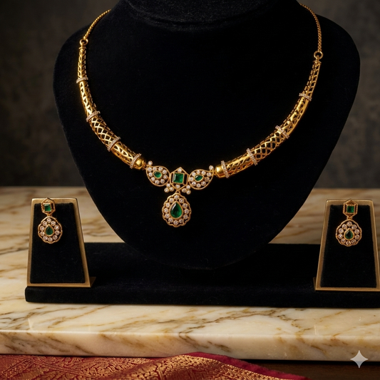 Emerald Green Antique Gold Jewelry Set