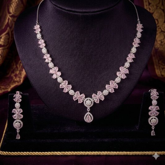 Elegant Floral American Diamond Jewelry Set