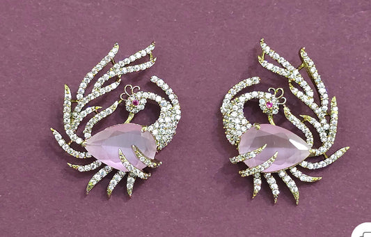 Cubic Zirconia Peacock Earring with Mehndi Plating