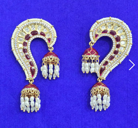 Kundan Polki Designer Earrings with jhumkas