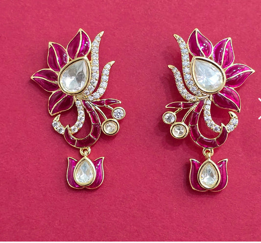 Kundan Classic Floral Earring with Carat Gold Plating