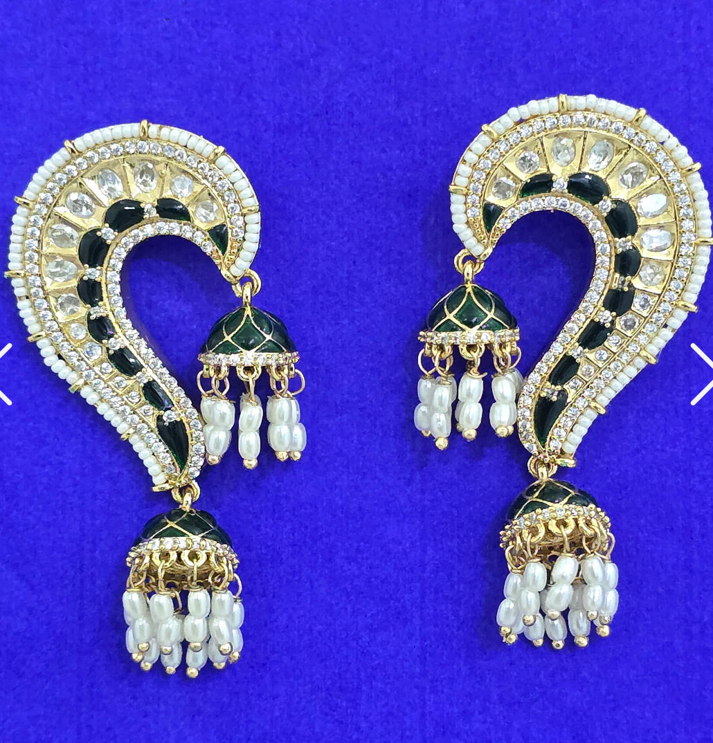 Kundan Polki Designer Earrings with jhumkas