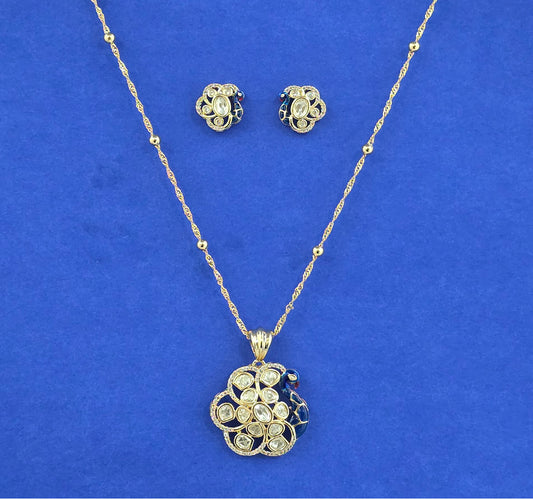 Kundan Peacock Design Pendant Set with Carat Gold Plating