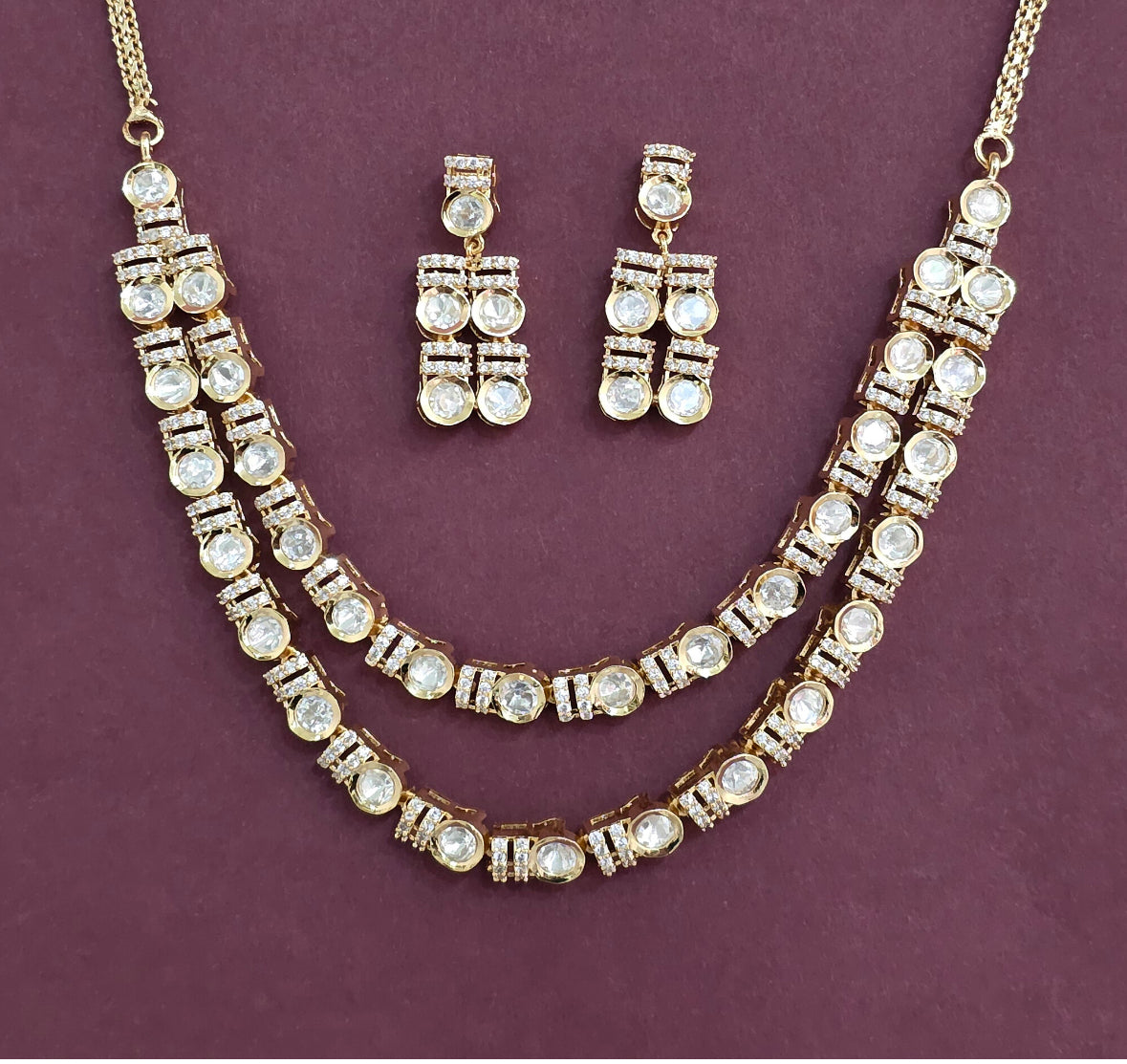 Kundan Polki 2 Liner Necklace Set with Carat Gold Plating