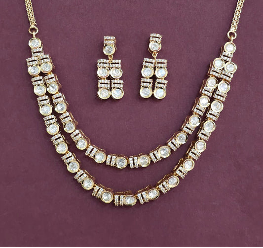 Kundan Polki 2 Liner Necklace Set with Carat Gold Plating
