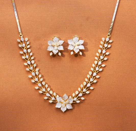 Zirconia Classic Necklace Set with 2 Tone Rhodium Plating