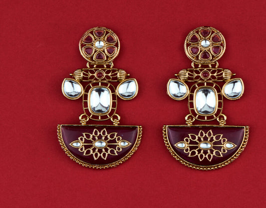 Indo Western Stone Earrings with Mehandi Plating