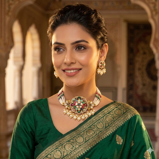 Multicoloured Polki Chokar Set
