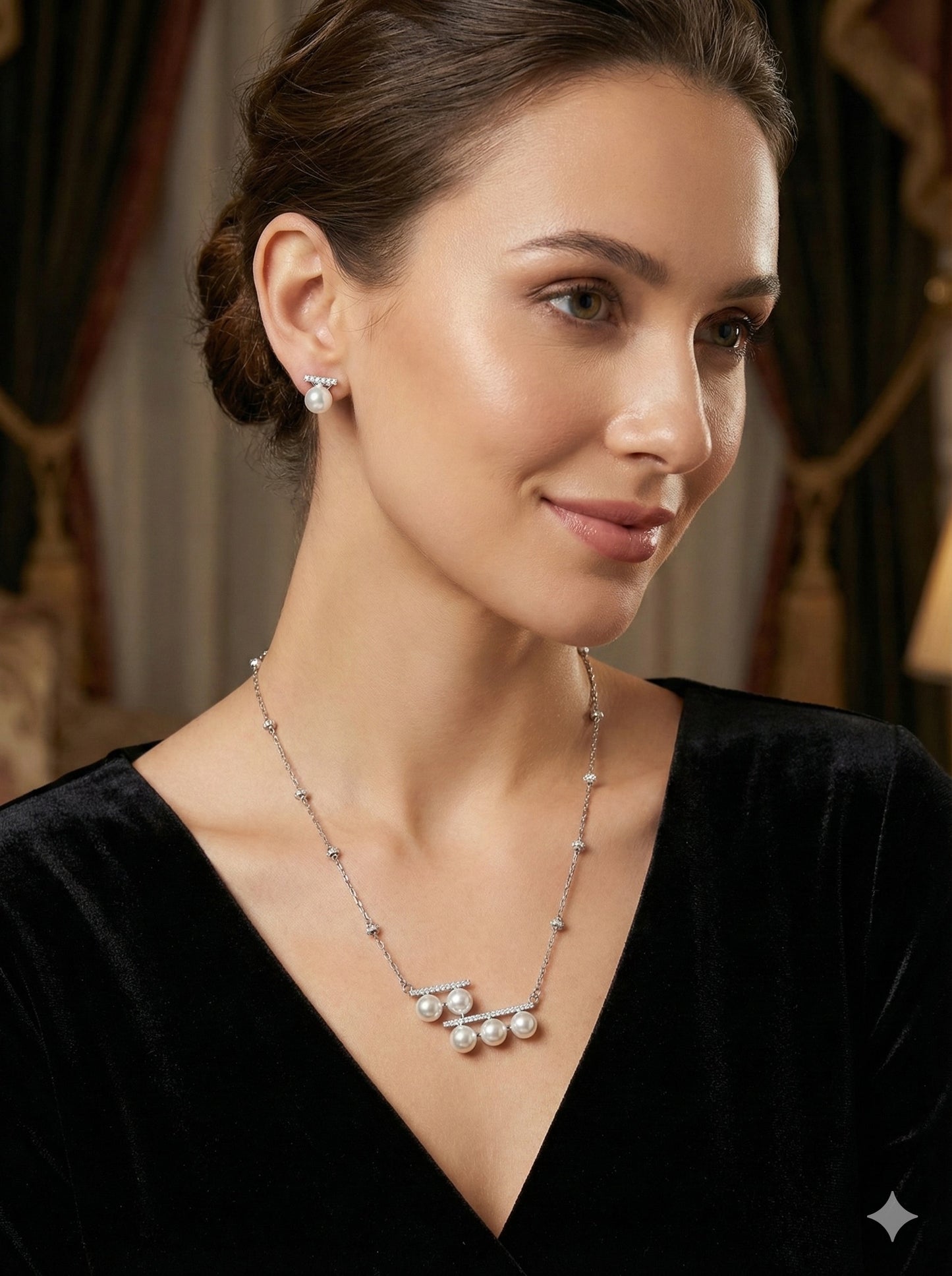 Pearl pendant Set Silver Tone