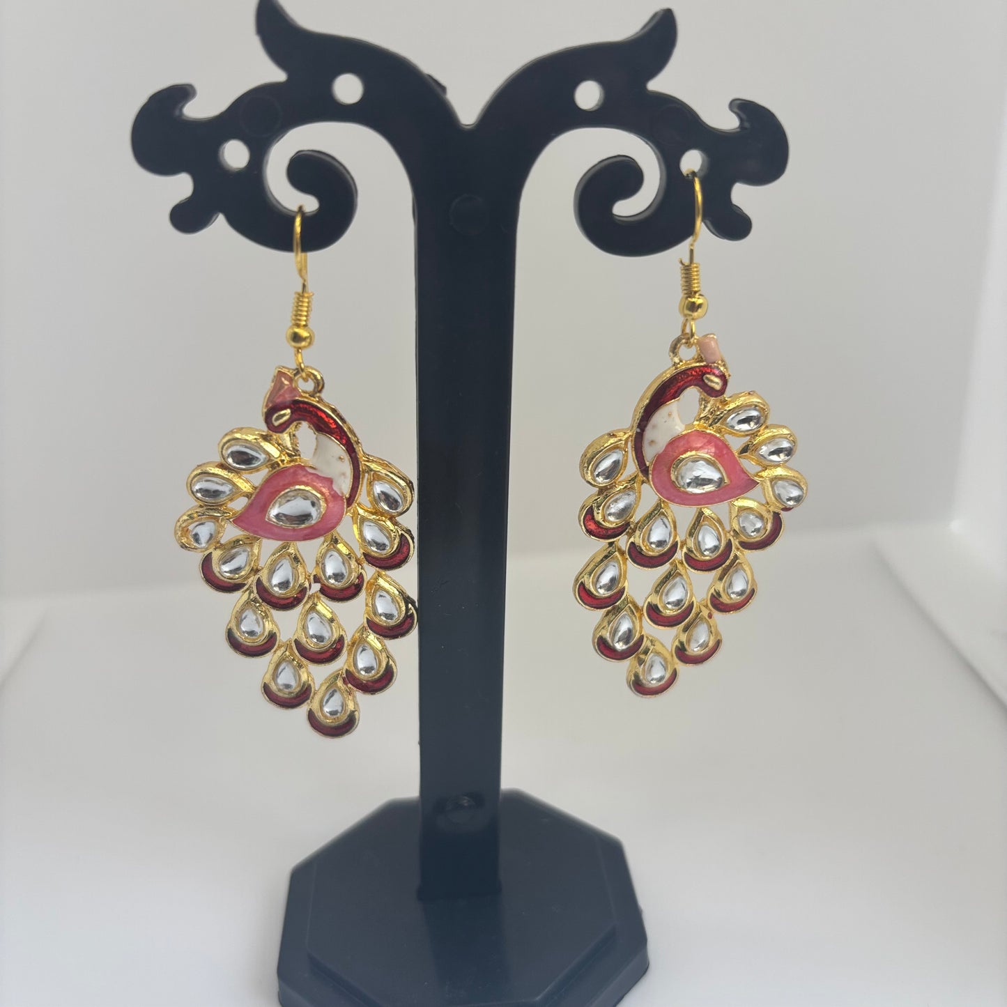 Peacock Design Earrings - Pink -Maroon Color