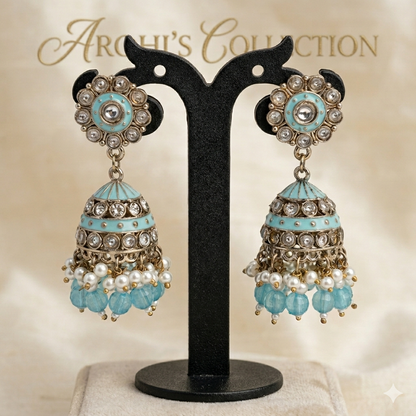 Kundan Stone Jhumkas with Pearl droppings