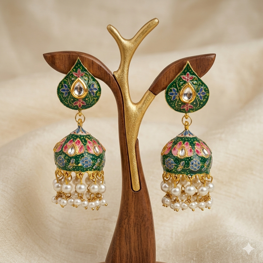 Kundan and Beads Earrings with Meenakari work
