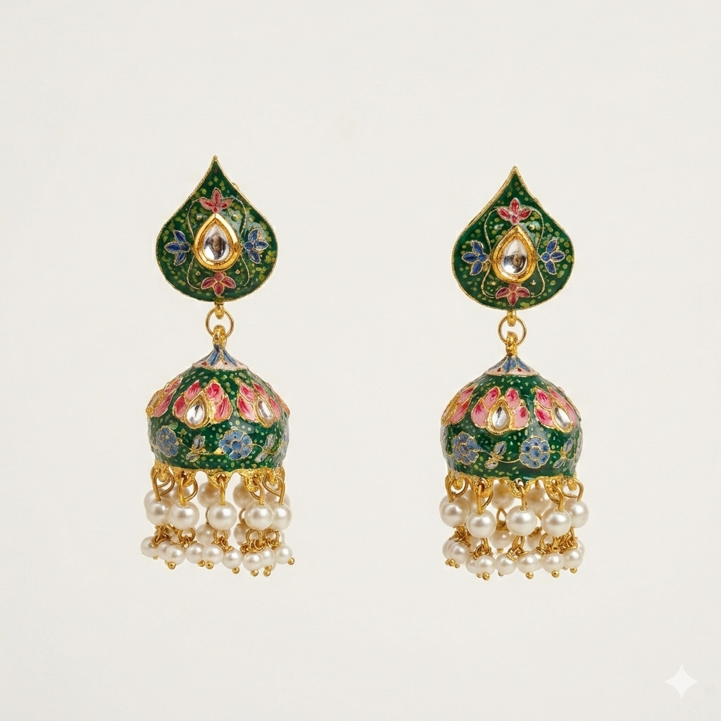 Kundan and Beads Earrings with Meenakari work