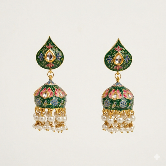 Kundan and Beads Earrings with Meenakari work