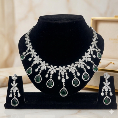 Intricate floral and leaf motifs crafted from brilliant-cut marquise crystals