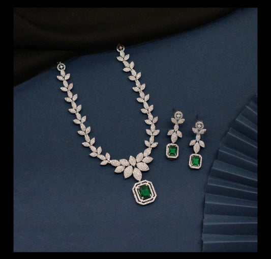 Zircon Green Colored Emerald Stone Necklace