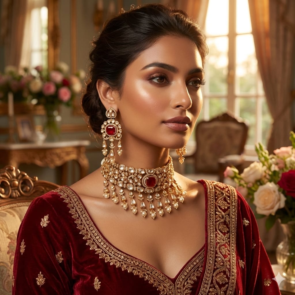 Polki Kundan with Center Rubi Stone Choker