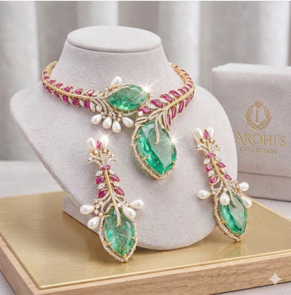 Royalty - Mint Colored Doublet with Rubi Stone Hasli Set