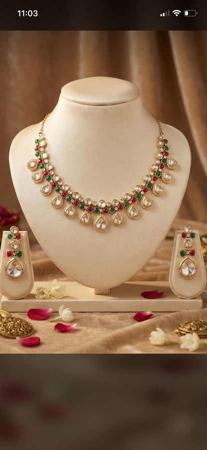 Katthaka - Kundan Necklace Set with Ruby & Emerald Accents