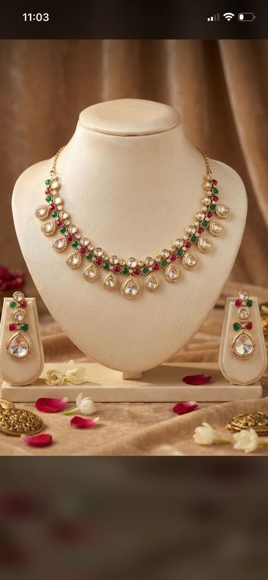 Katthaka - Kundan Necklace Set with Ruby & Emerald Accents