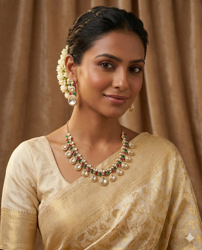 Katthaka - Kundan Necklace Set with Ruby & Emerald Accents