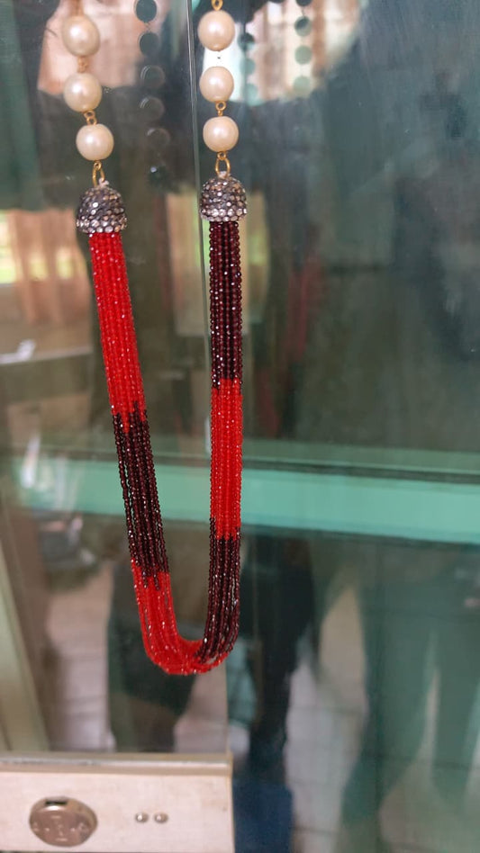 Clay Stone and Bead Mala - Combo of Red and Maroon Color