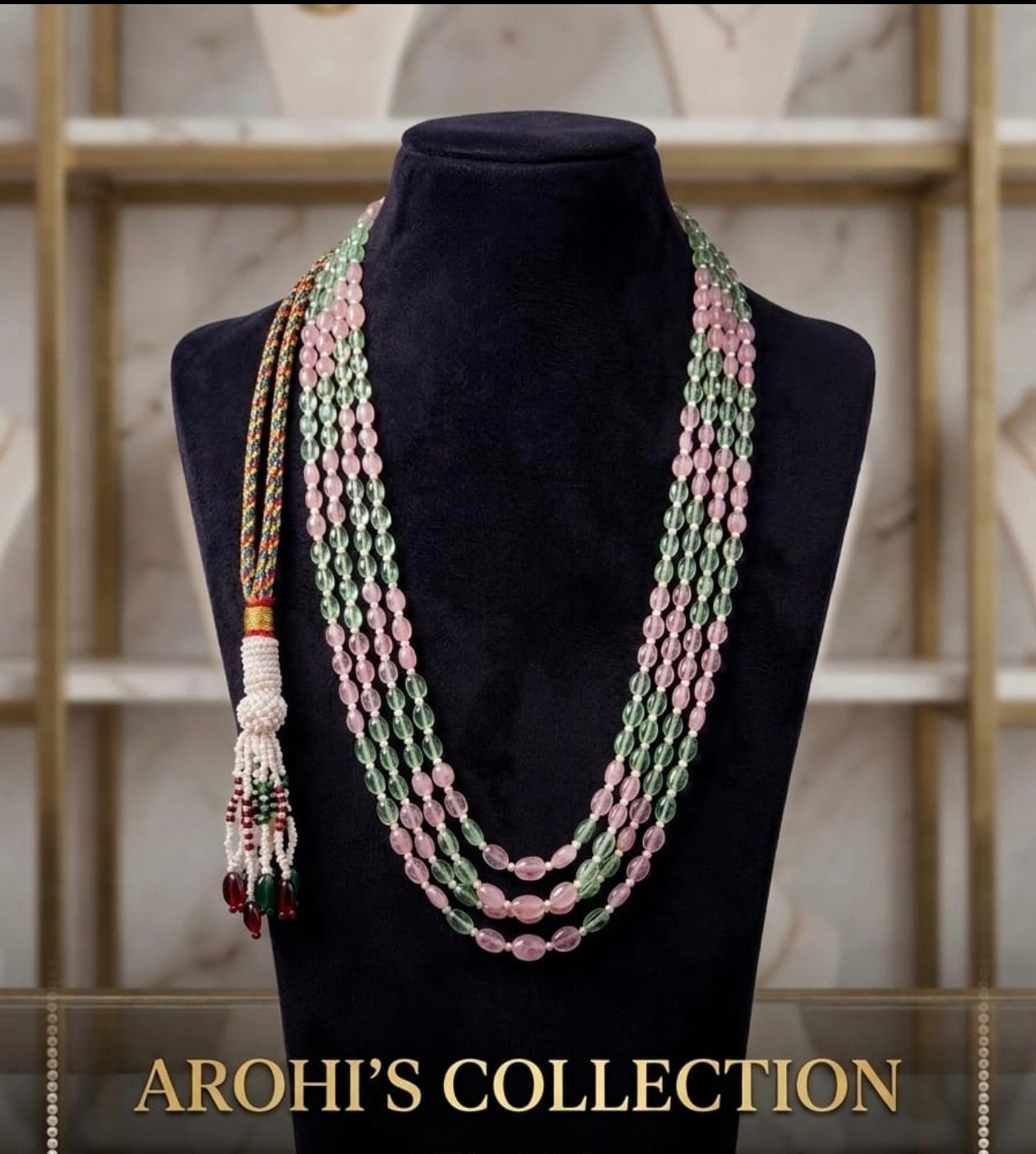 Multilayered Pearl Mala - Pink and Mint Green Color