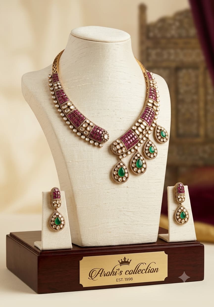 Amara - Royal Ruby & Emerald Kundan Choker Set with Statement Earrings