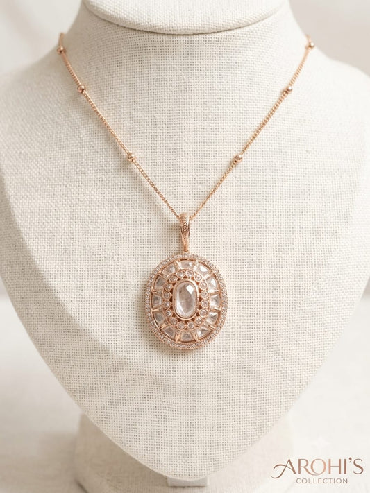 Elegant Oval Kundan Polki Gold Pendant