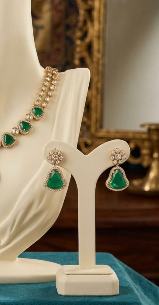 Harika - Royal Emerald & Cubic Zirconia Statement Necklace Set