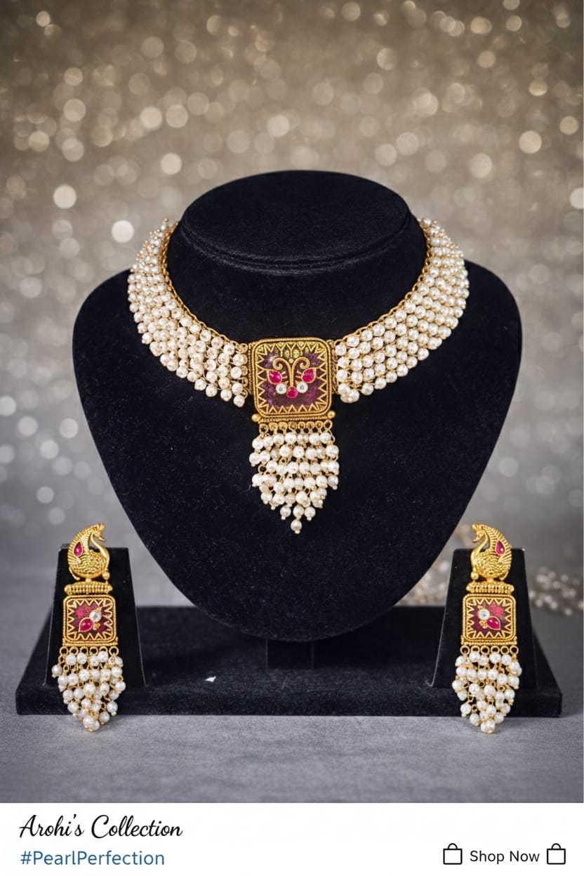 Kavya - Pearls and Intricate Antique Gold Set