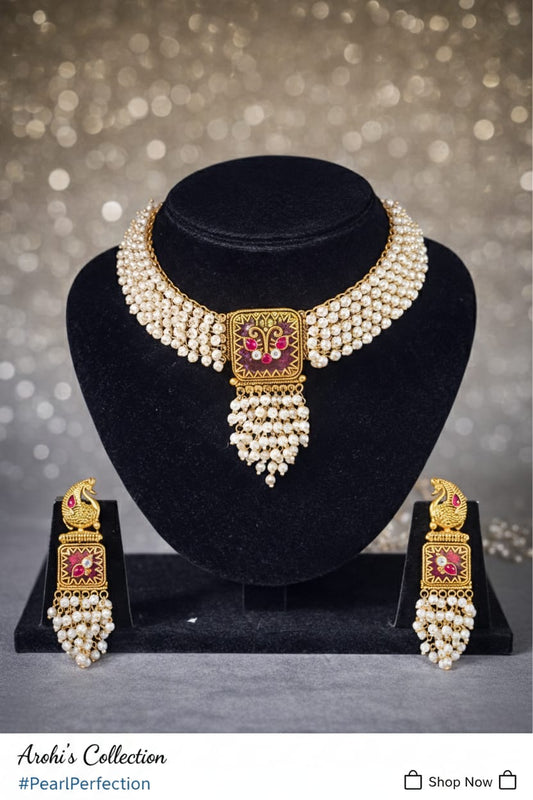 Kavya - Pearls and Intricate Antique Gold Set