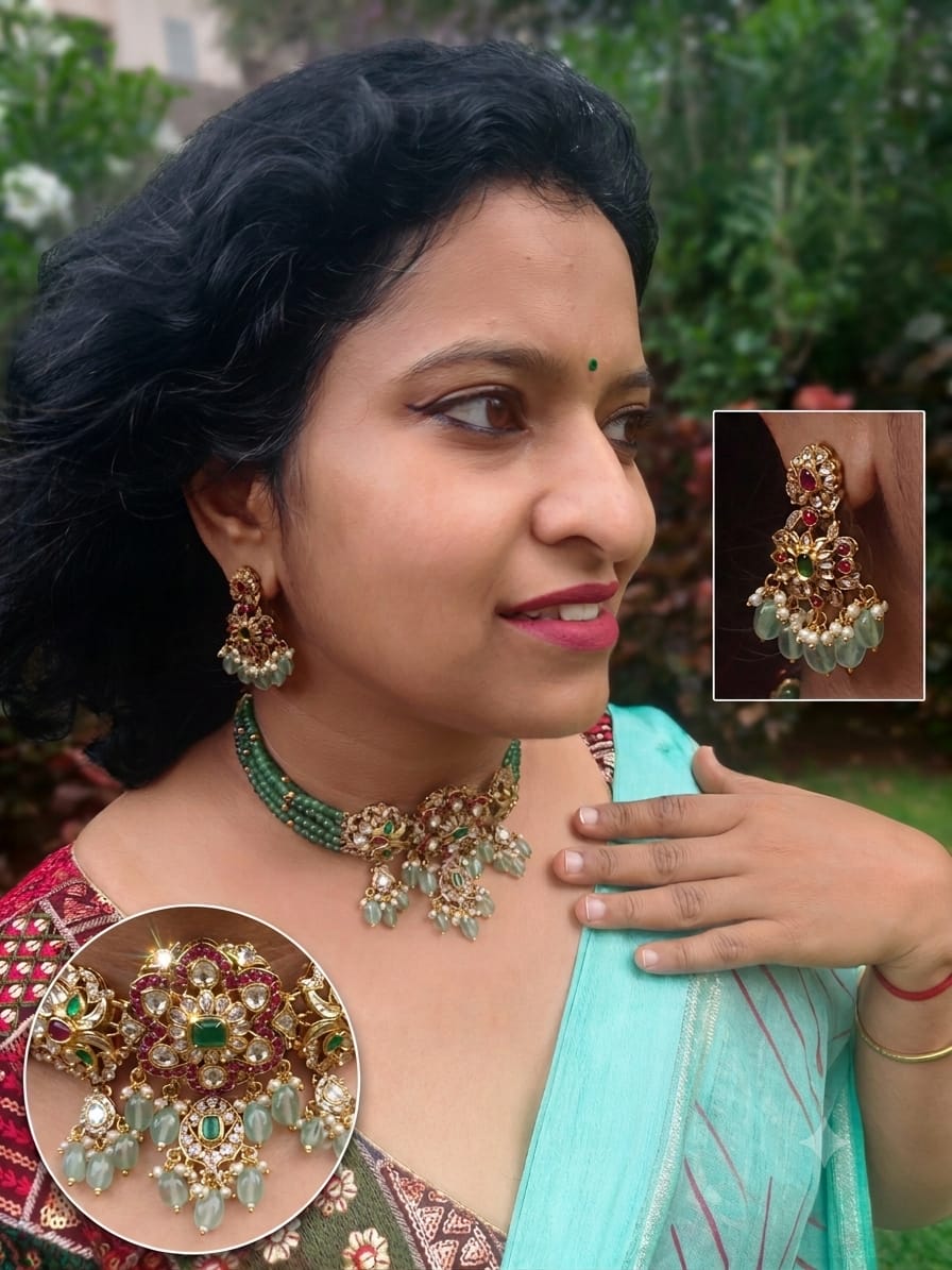 Lakshmika - Royal Emerald & Ruby Beaded Choker Set