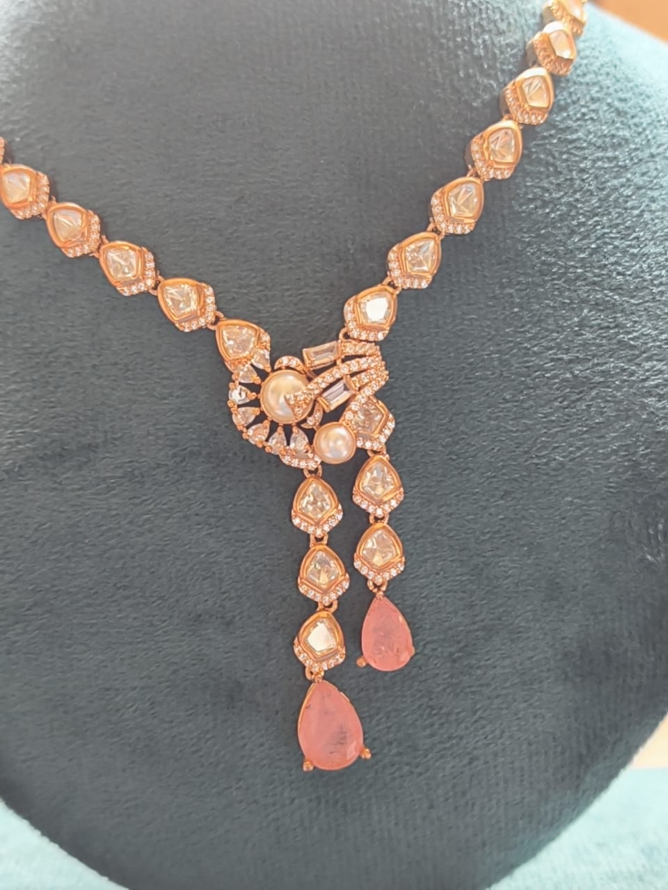 The Royalty Collection -Blush Rose Pearl & Uncut Polki Necklace Set