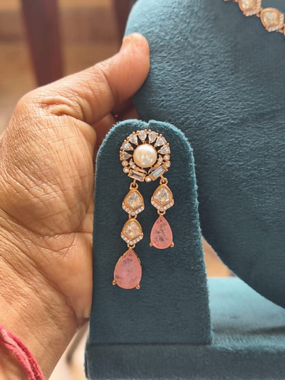 The Royalty Collection -Blush Rose Pearl & Uncut Polki Necklace Set