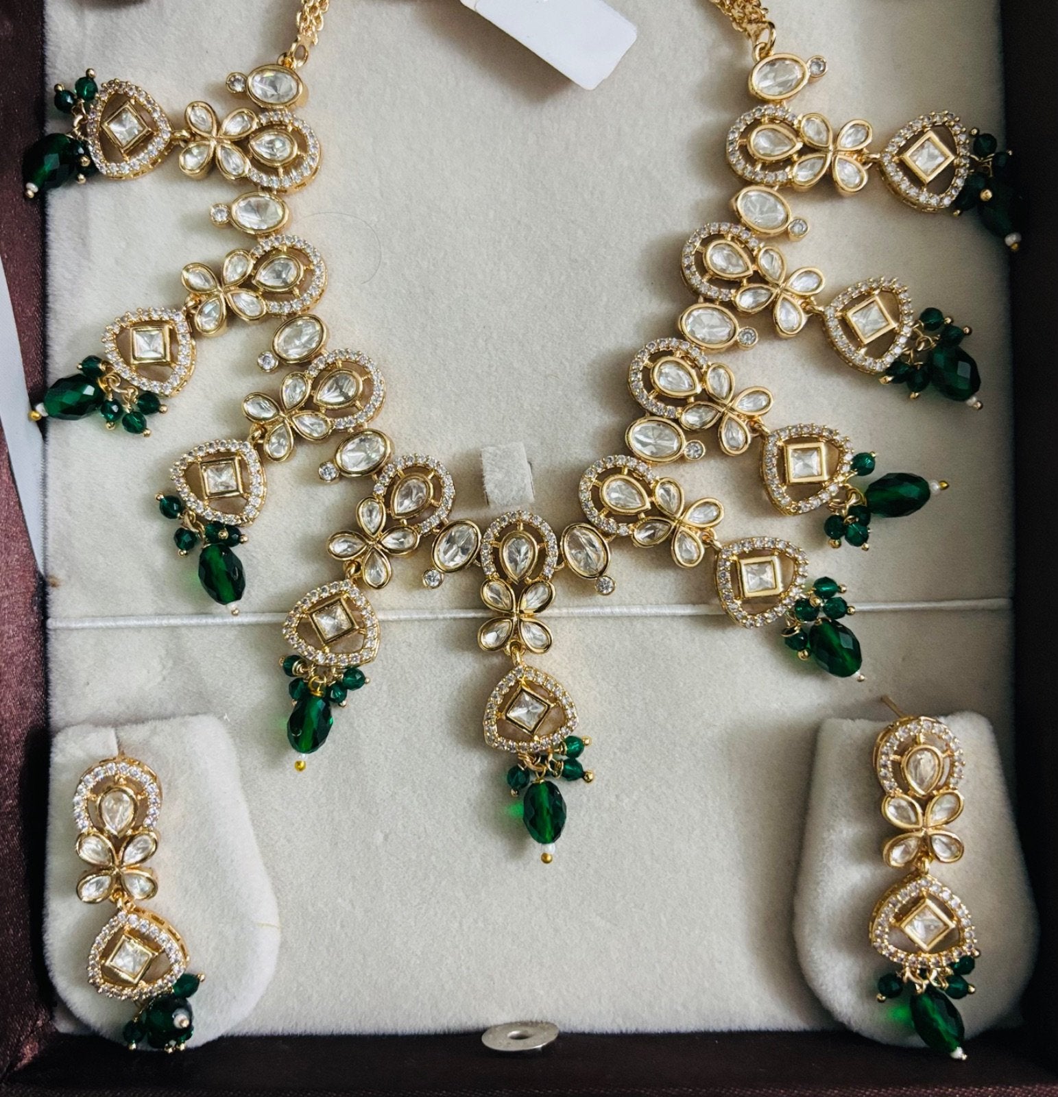 Kundan Jewelry Set with Green Accents