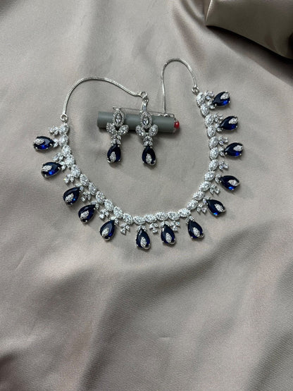 American Diamond and Blue Stone Jewelry Set