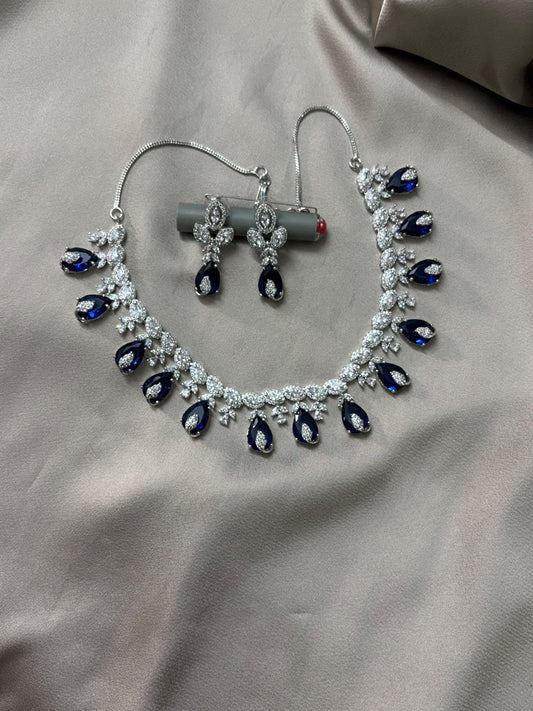 American Diamond and Blue Stone Jewelry Set
