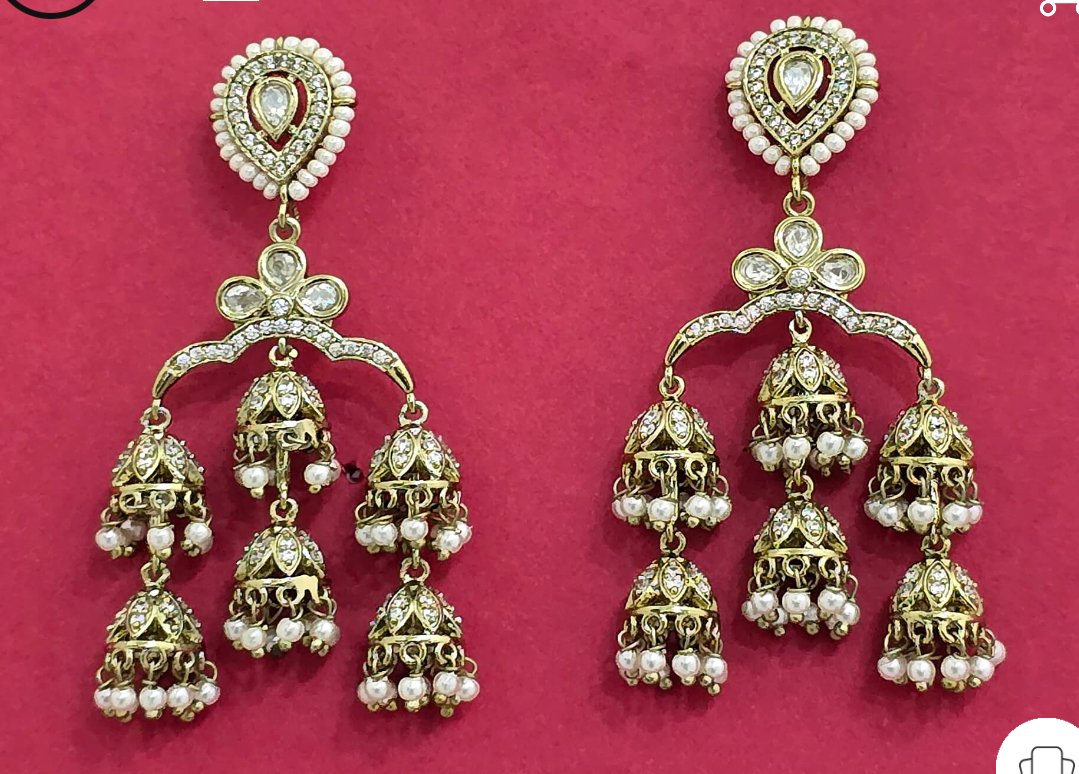 Kundan Polki and American Diamond Jhumka Earrings
