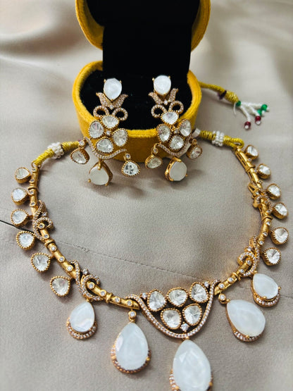 Elegant Pearl and Kundan Jewelry Set