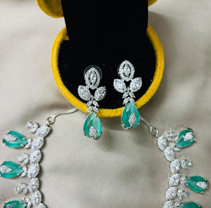 Precious Queen Style American Diamond and Green Stone Jewelry Set
