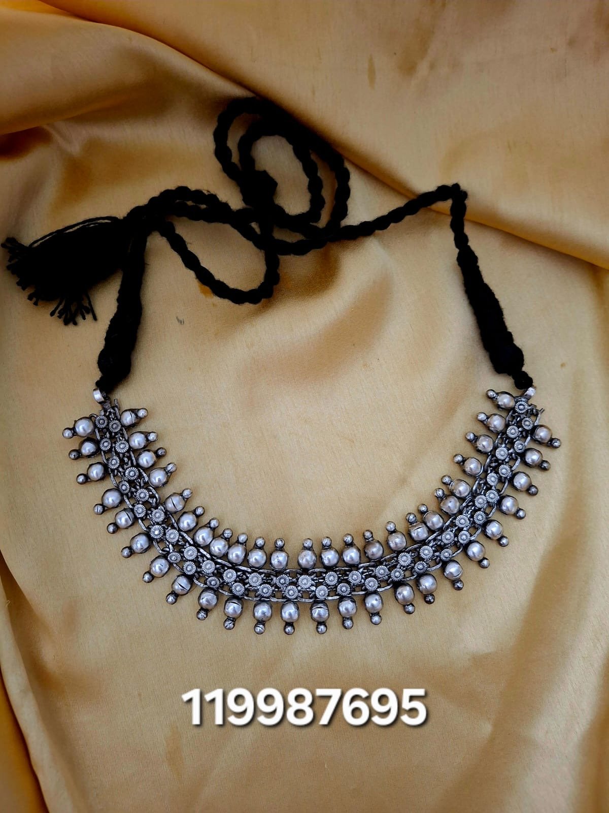 Elegant Oxidized Silver-Tone Necklace with Pearl Accents